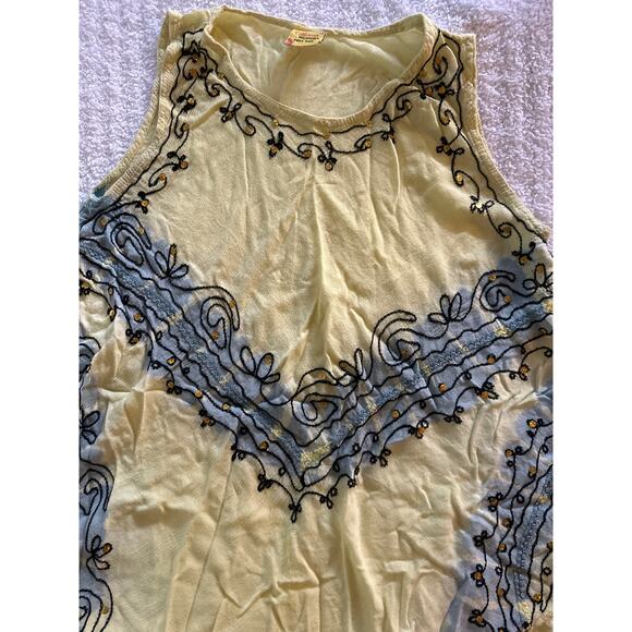 California Woman Embroidered Yellow Tank Top Fairycore Boho Vintage Y2K Indie OS - Picture 2 of 6